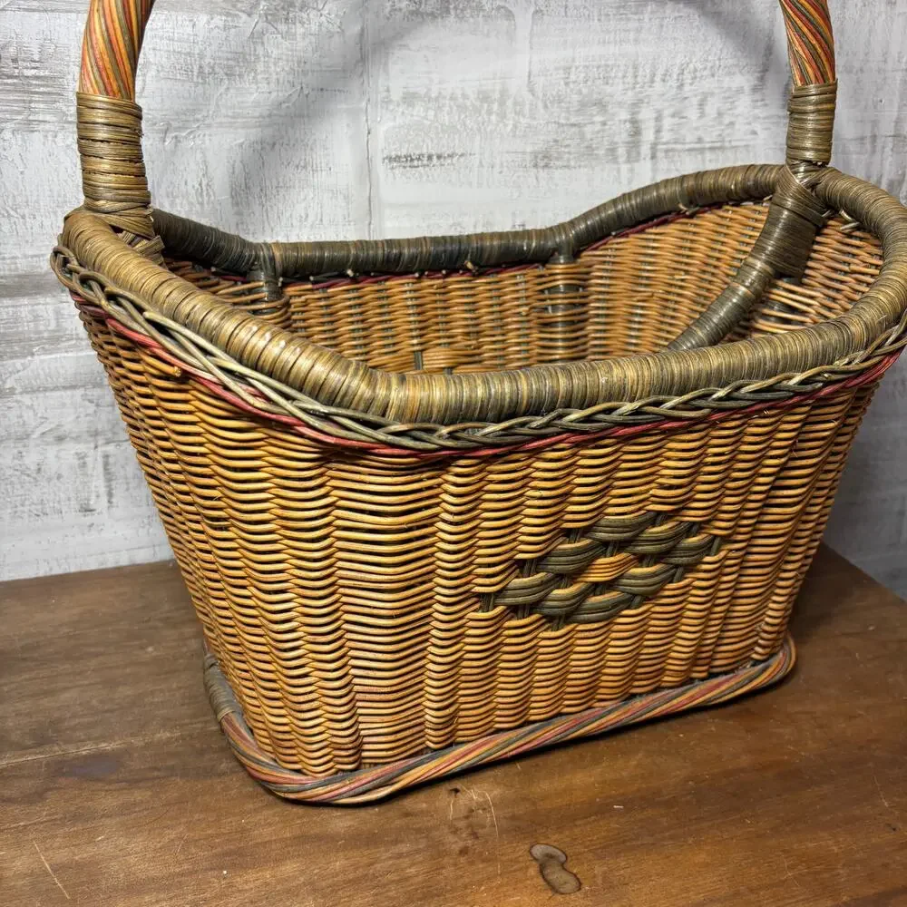 Vintage Wicker Magazine Rack with Handles